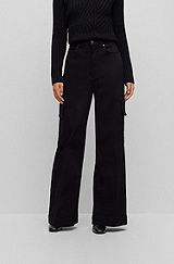 Wide-leg regular-fit jeans with cargo pockets, Black