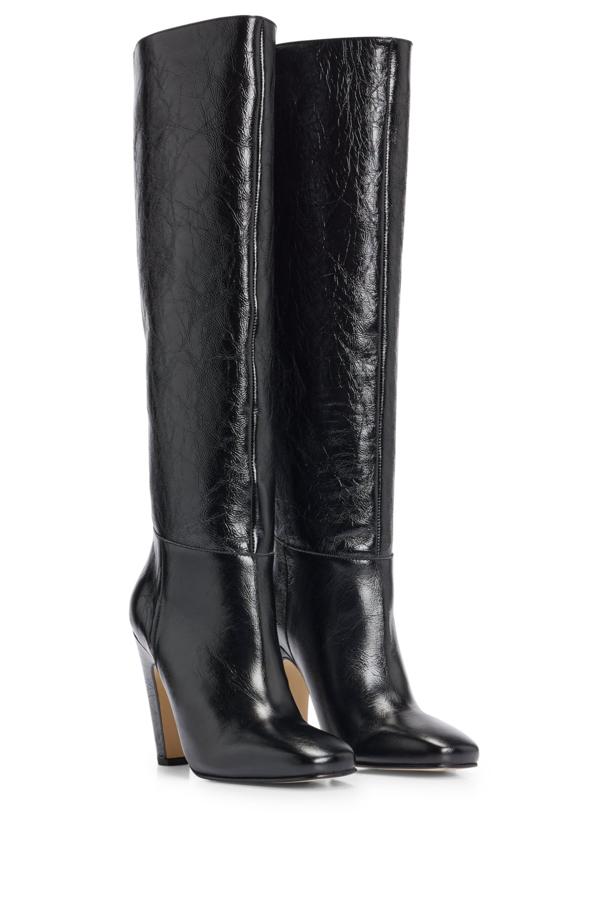 BOSS - High-heeled knee boots in crinkled leather
