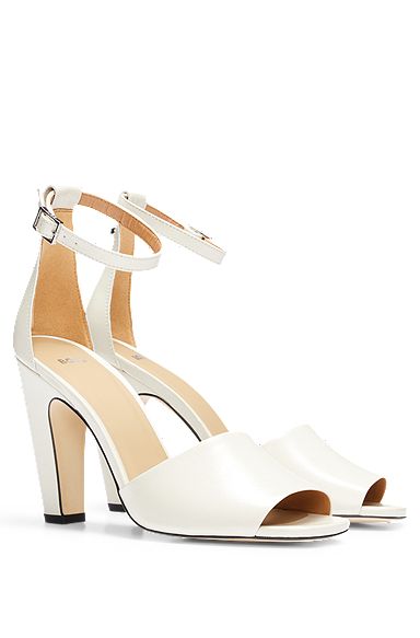 Crinkled-leather sandals with high ankle strap , White