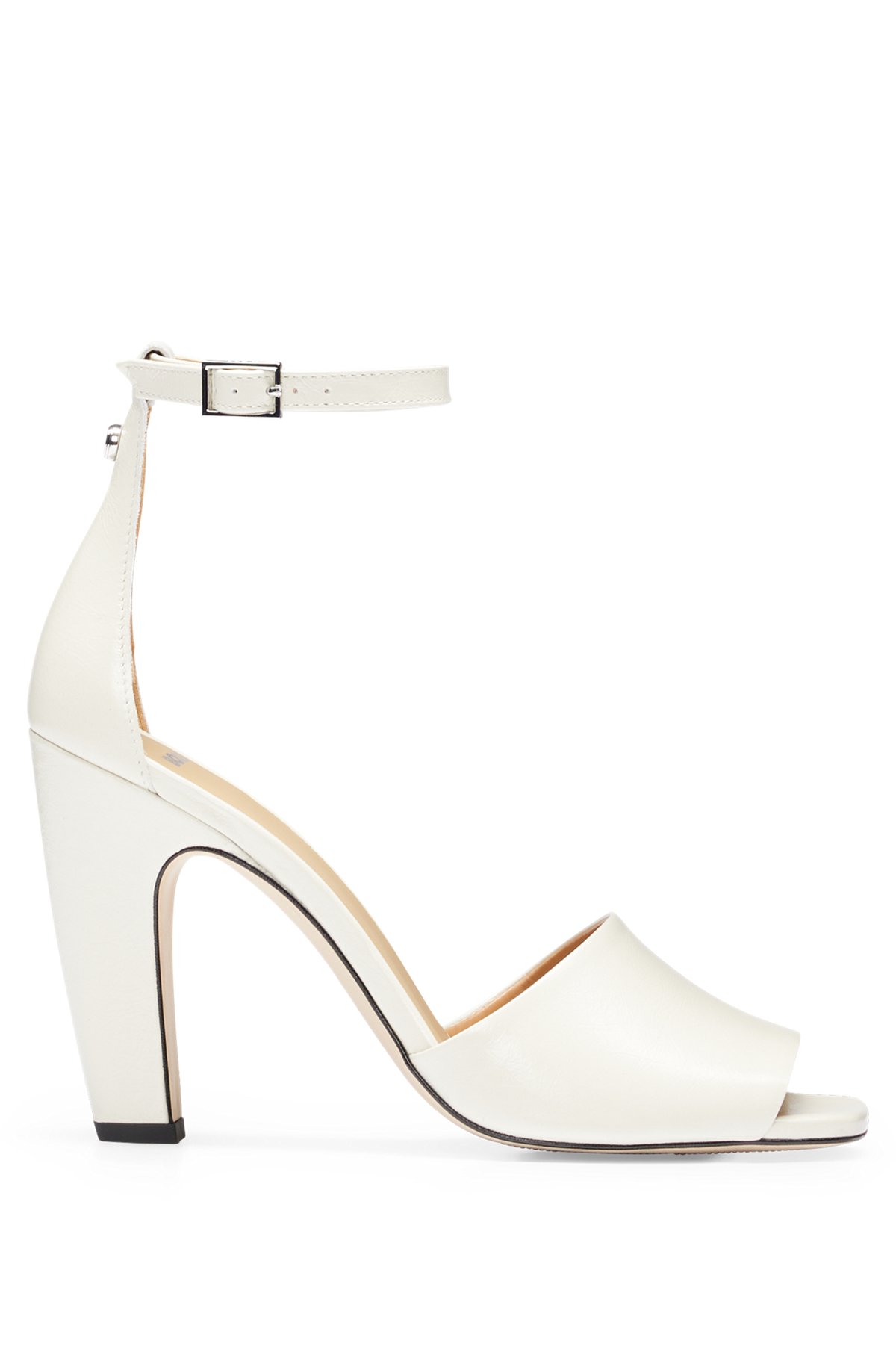 Crinkled-leather sandals with high ankle strap , White