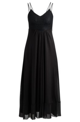 Hugo Lace-detail Dress With Spaghetti Straps In Black