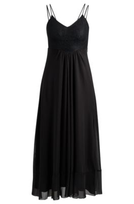Hugo Boss Lace-detail Dress With Spaghetti Straps In Black