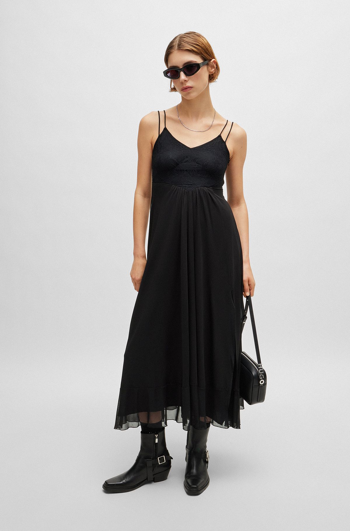 hoksml Black Dress for Women, Casual Lace V-Neck Sleeveless Mini