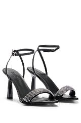 Napa-leather sandals with crystal-embellished straps, Black