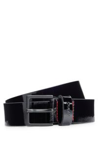 HUGO Patent leather belt with matte buckle and branded keeper