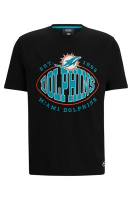 Shop Hugo Boss Boss X Nfl Stretch-cotton T-shirt With Collaborative Branding In Dolphins