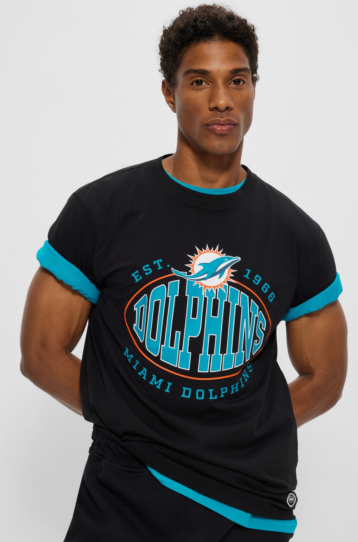  T-shirt en coton stretch BOSS x NFL avec logo du partenariat, Dolphins