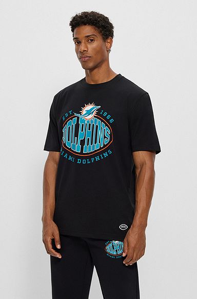  BOSS x NFL stretch-cotton T-shirt with collaborative branding, Dolphins