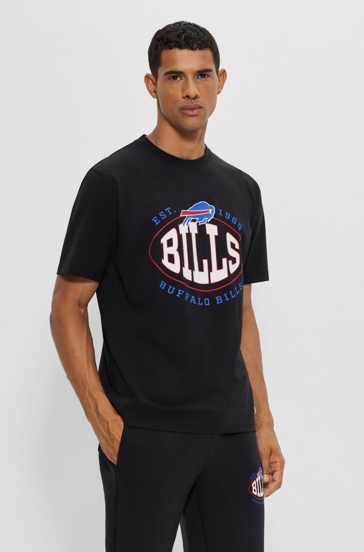  BOSS x NFL stretch-cotton T-shirt with collaborative branding, Bills