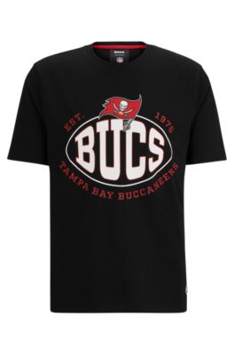 Hugo Boss Boss X Nfl Stretch-cotton T-shirt With Collaborative Branding In Bucs