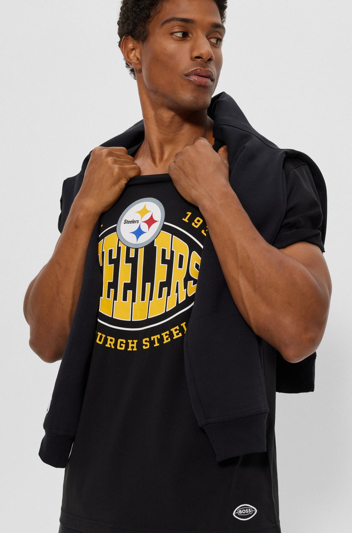  Camiseta de algodón elástico BOSS x NFL con detalle de la colaboración, Steelers