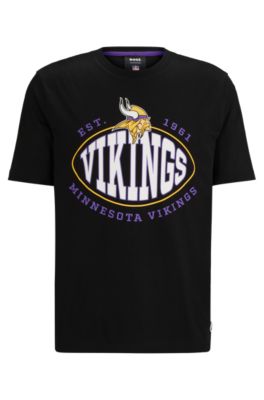 Hugo Boss Boss X Nfl Stretch-cotton T-shirt With Collaborative Branding In Vikings