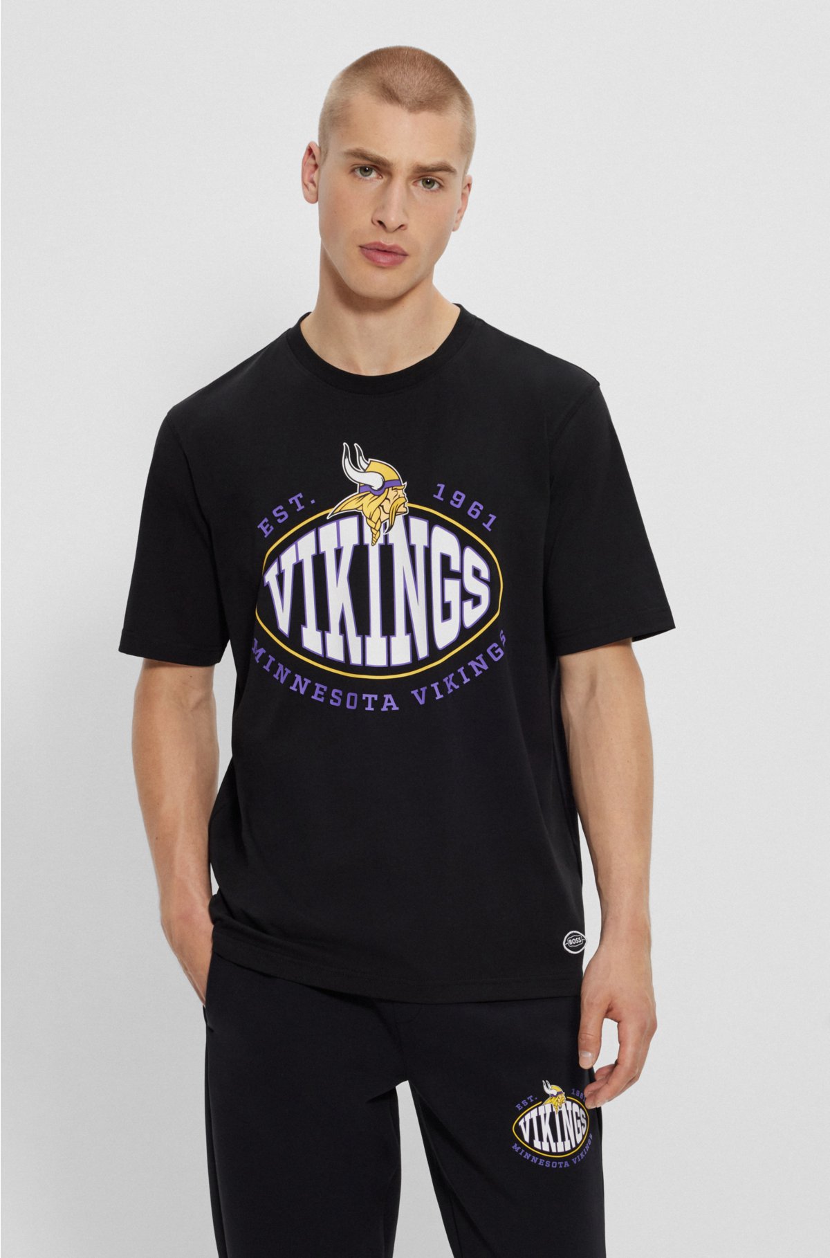  BOSS x NFL stretch-cotton T-shirt with collaborative branding, Vikings