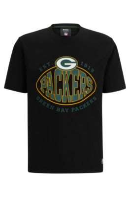 Hugo Boss Boss X Nfl Stretch-cotton T-shirt With Collaborative Branding In Packers