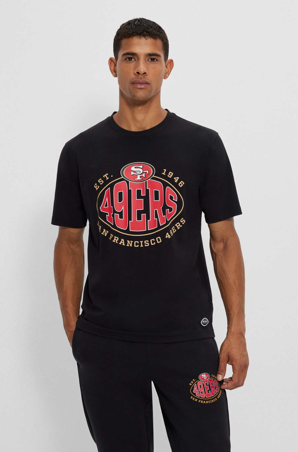  Camiseta de algodón elástico BOSS x NFL con detalle de la colaboración, 49ers