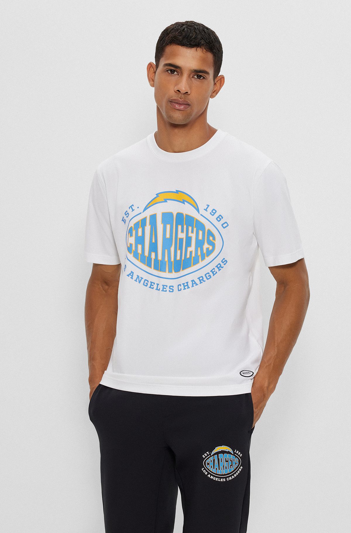  Camiseta de algodón elástico BOSS x NFL con detalle de la colaboración, Chargers