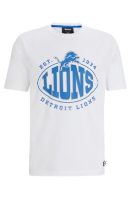 Shop Hugo Boss Boss X Nfl Stretch-cotton T-shirt With Collaborative Branding In Lions