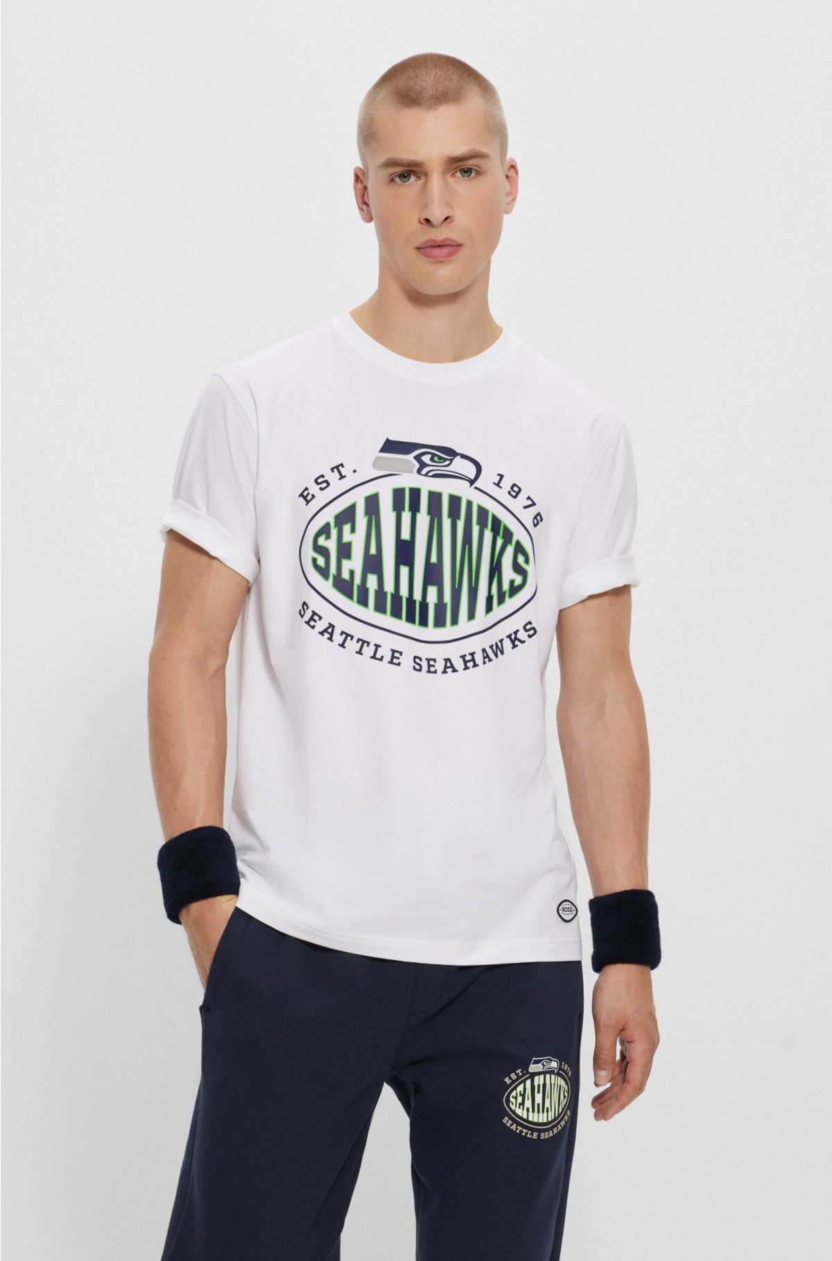  BOSS x NFL stretch-cotton T-shirt with collaborative branding, Seahawks