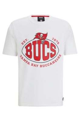 Shop Hugo Boss Boss X Nfl Stretch-cotton T-shirt With Collaborative Branding In Bucs