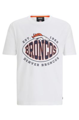 Hugo Boss Boss X Nfl Stretch-cotton T-shirt With Collaborative Branding In Broncos