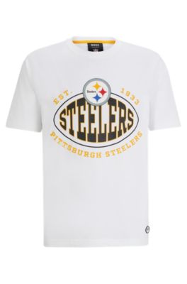 Shop Hugo Boss Boss X Nfl Stretch-cotton T-shirt With Collaborative Branding In Steelers