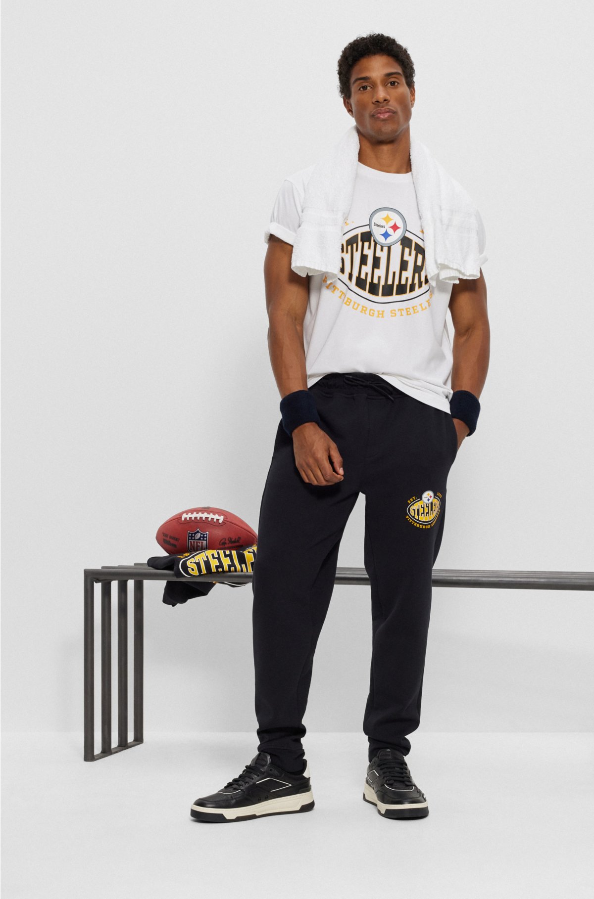  BOSS x NFL stretch-cotton T-shirt with collaborative branding, Steelers
