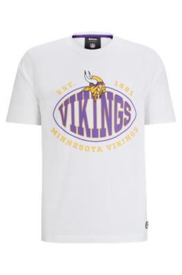Shop Hugo Boss Boss X Nfl Stretch-cotton T-shirt With Collaborative Branding In Vikings