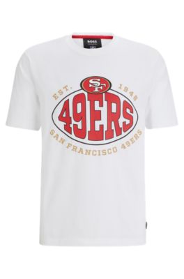 Shop Hugo Boss Boss X Nfl Stretch-cotton T-shirt With Collaborative Branding In 49ers