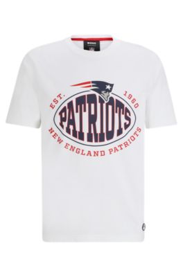 Shop Hugo Boss Boss X Nfl Stretch-cotton T-shirt With Collaborative Branding In Patriots