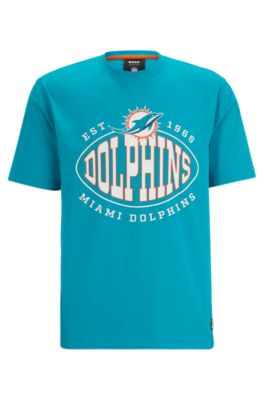 Shop Hugo Boss Boss X Nfl Stretch-cotton T-shirt With Collaborative Branding In Dolphins