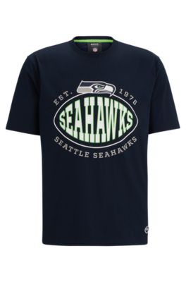Shop Hugo Boss Boss X Nfl Stretch-cotton T-shirt With Collaborative Branding In Seahawks
