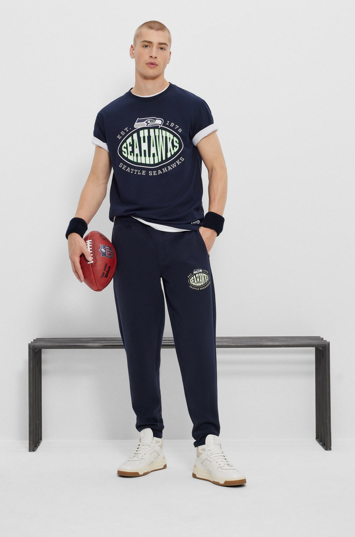  T-shirt en coton stretch BOSS x NFL avec logo du partenariat, Seahawks