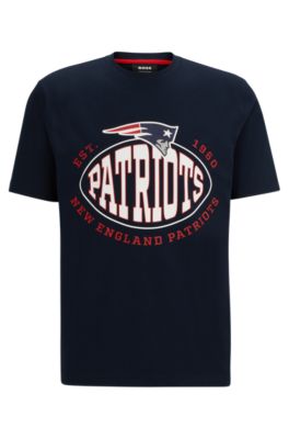 Shop Hugo Boss Boss X Nfl Stretch-cotton T-shirt With Collaborative Branding In Patriots