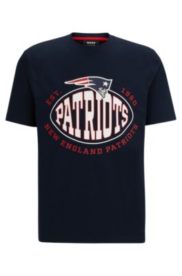 Hugo Boss Boss X Nfl Stretch-cotton T-shirt With Collaborative Branding In Patriots