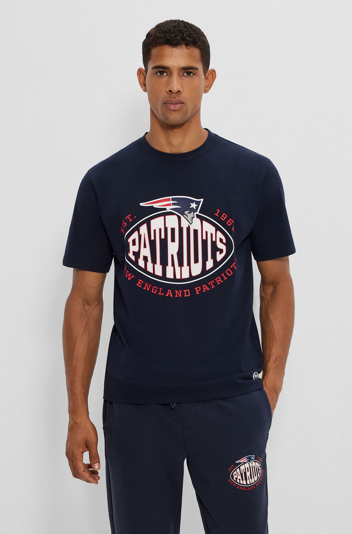  BOSS x NFL stretch-cotton T-shirt with collaborative branding, Patriots