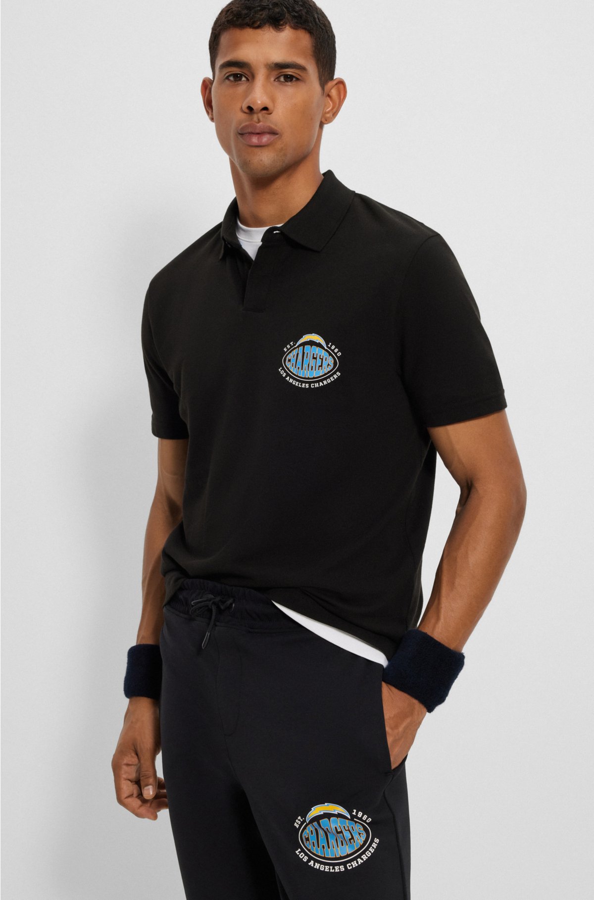 BOSS x NFL cotton-piqué polo shirt with collaborative branding, Chargers