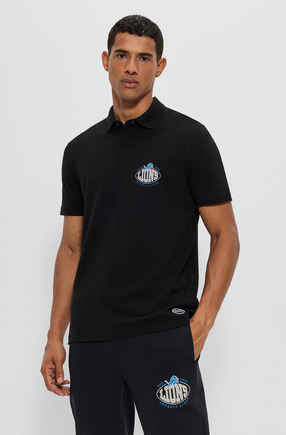 BOSS x NFL cotton-piqué polo shirt with collaborative branding, Lions