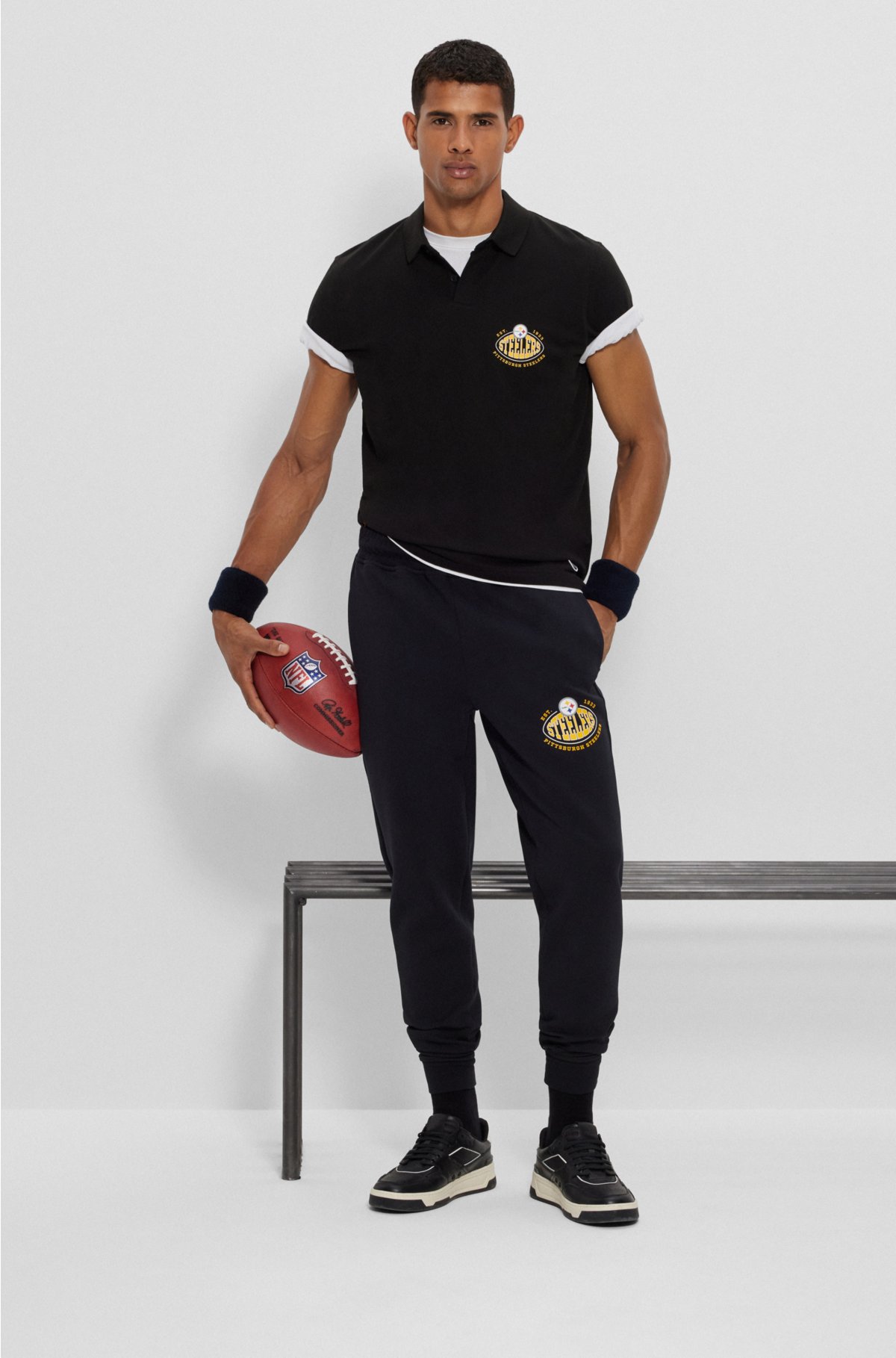 BOSS x NFL cotton-piqué polo shirt with collaborative branding, Steelers
