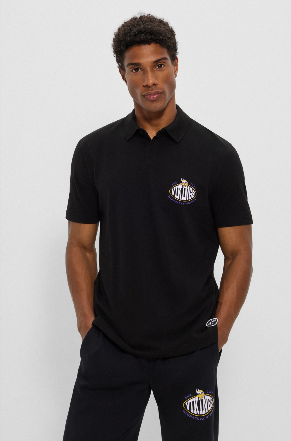 BOSS x NFL cotton-piqué polo shirt with collaborative branding, Vikings