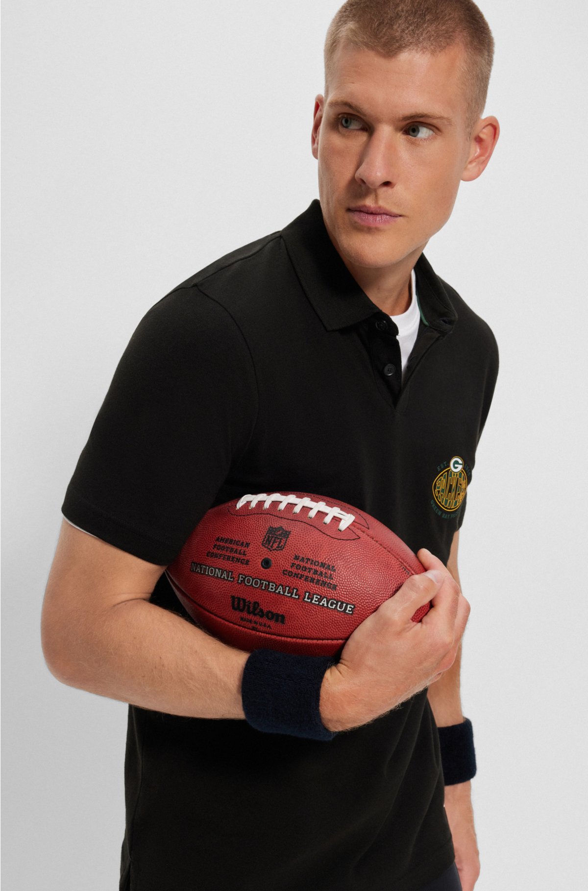 BOSS x NFL cotton-piqué polo shirt with collaborative branding, Packers