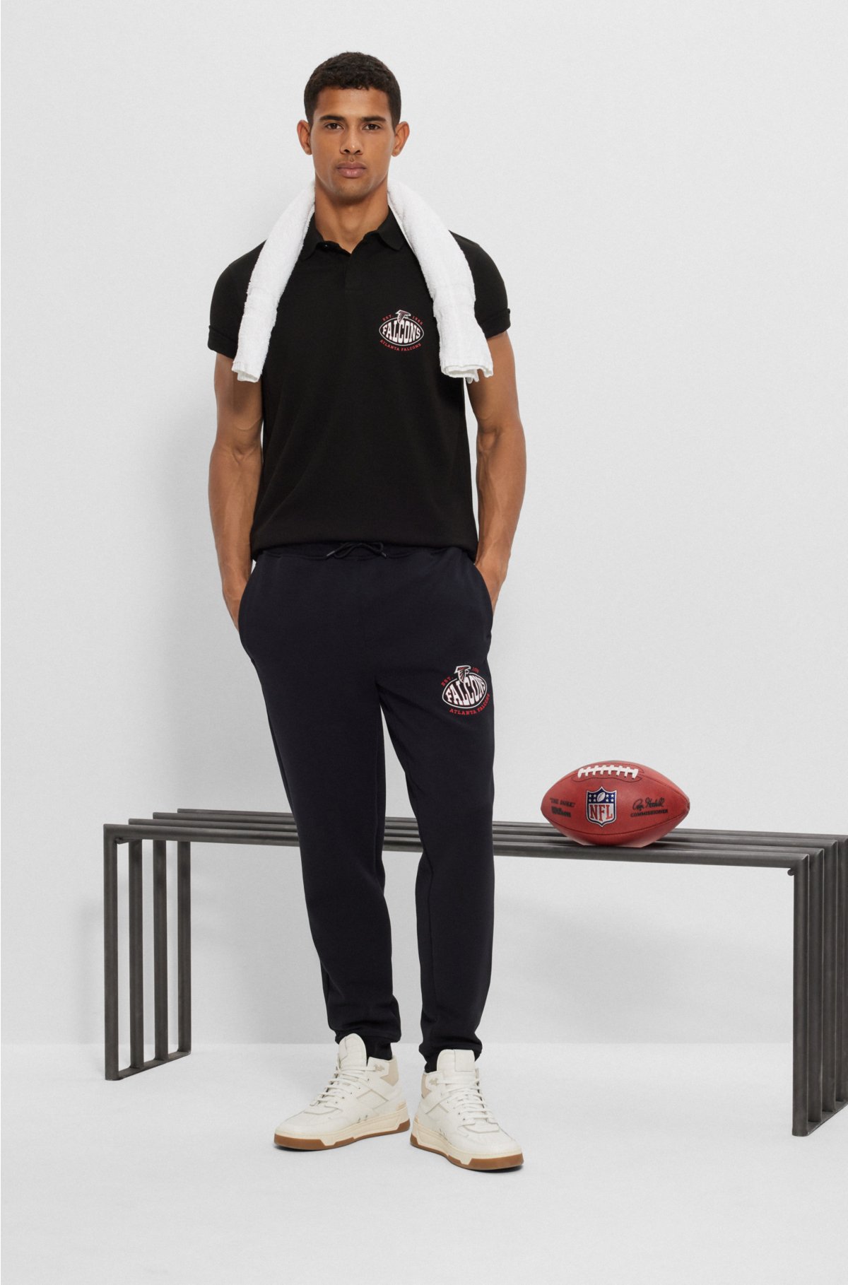 BOSS x NFL cotton-piqué polo shirt with collaborative branding, Falcons