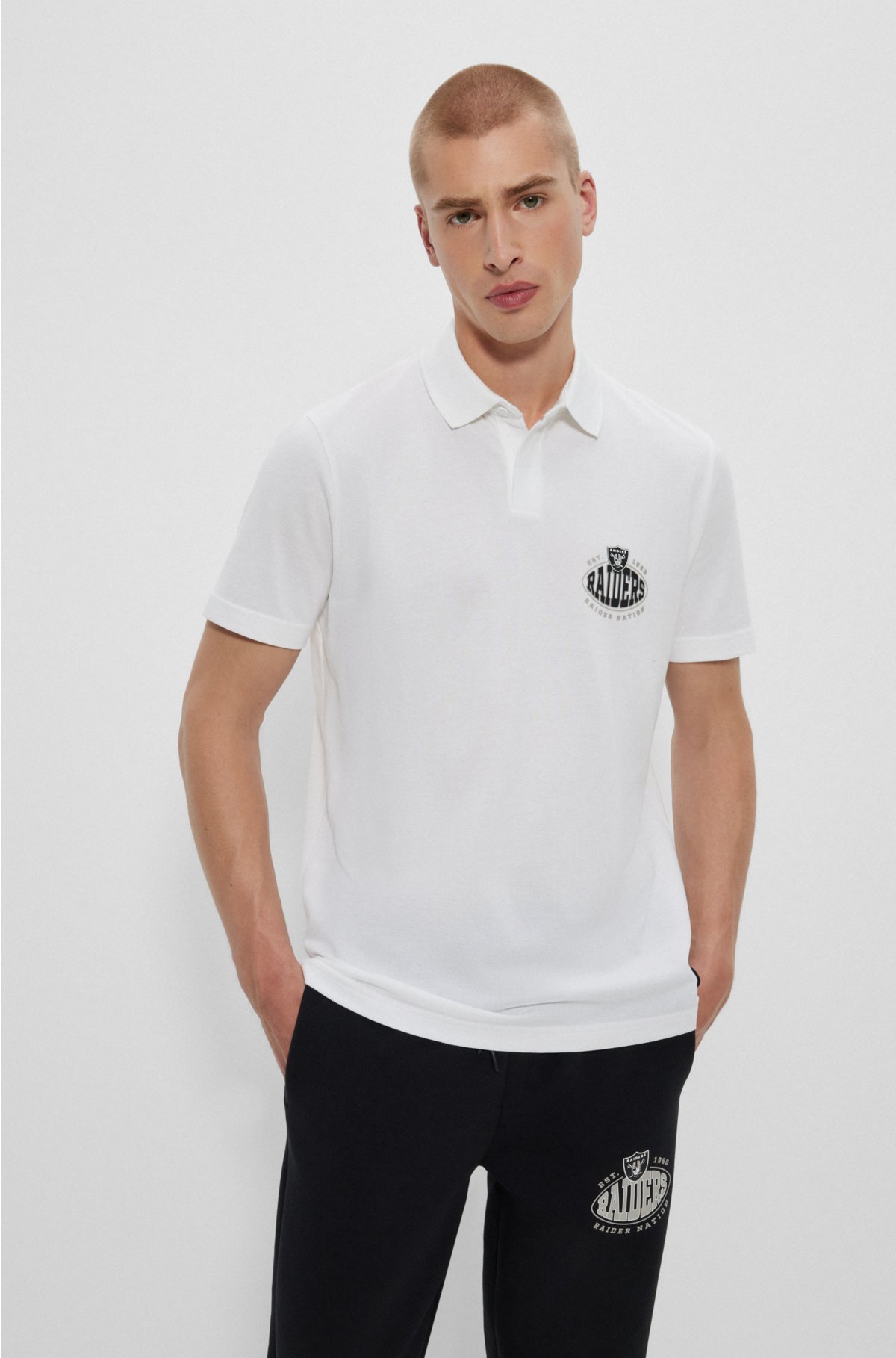 BOSS x NFL cotton-piqué polo shirt with collaborative branding, Raiders