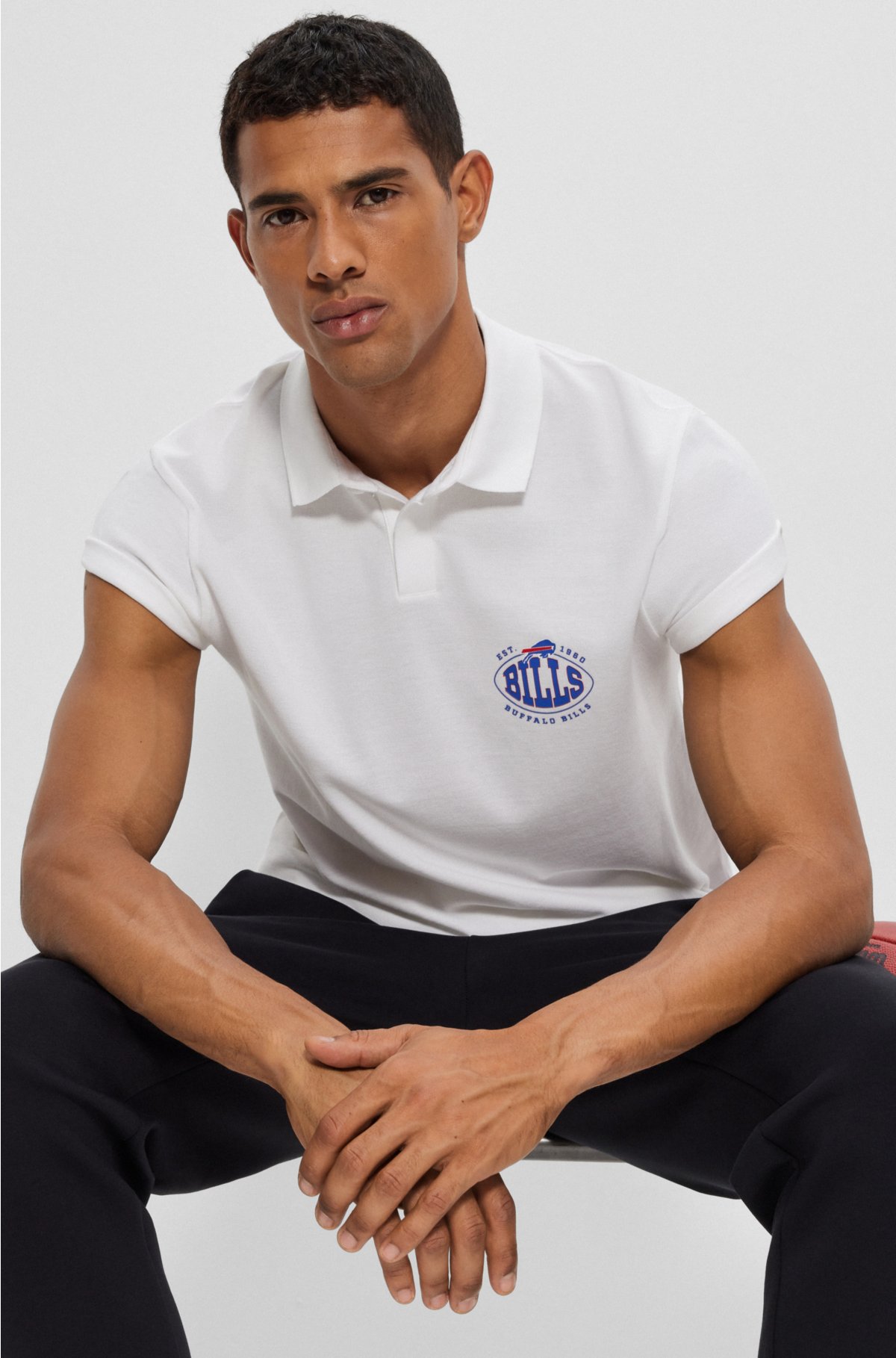 BOSS x NFL cotton-piqué polo shirt with collaborative branding, Bills