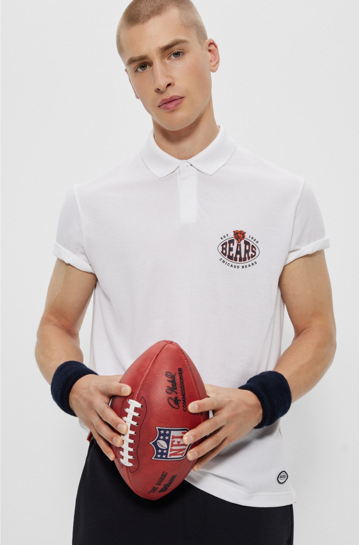 BOSS x NFL cotton-piqué polo shirt with collaborative branding, Bears
