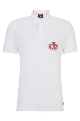 Shop Hugo Boss Boss X Nfl Cotton-piqu Polo Shirt With Collaborative Branding In Bucs