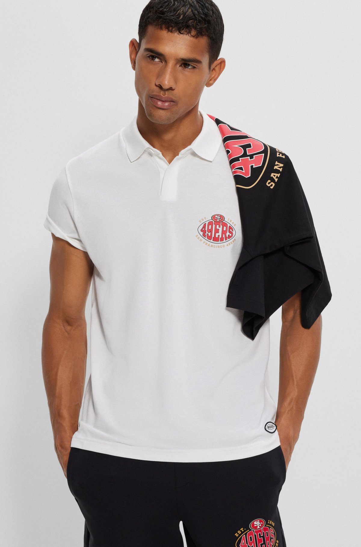 BOSS x NFL cotton-piqué polo shirt with collaborative branding, 49ers