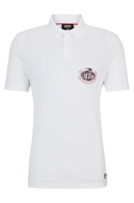 Shop Hugo Boss Boss X Nfl Cotton-piqu Polo Shirt With Collaborative Branding In Patriots