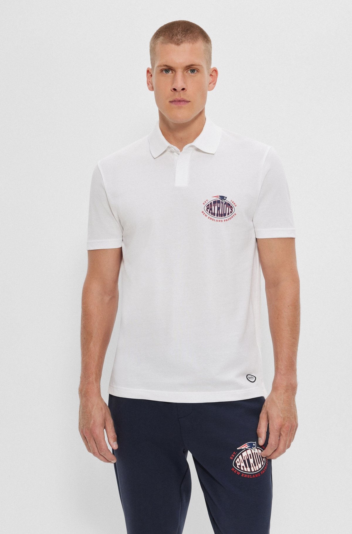 BOSS x NFL cotton-piqué polo shirt with collaborative branding, Patriots
