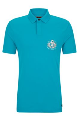 Shop Hugo Boss Boss X Nfl Cotton-piqu Polo Shirt With Collaborative Branding In Dolphins