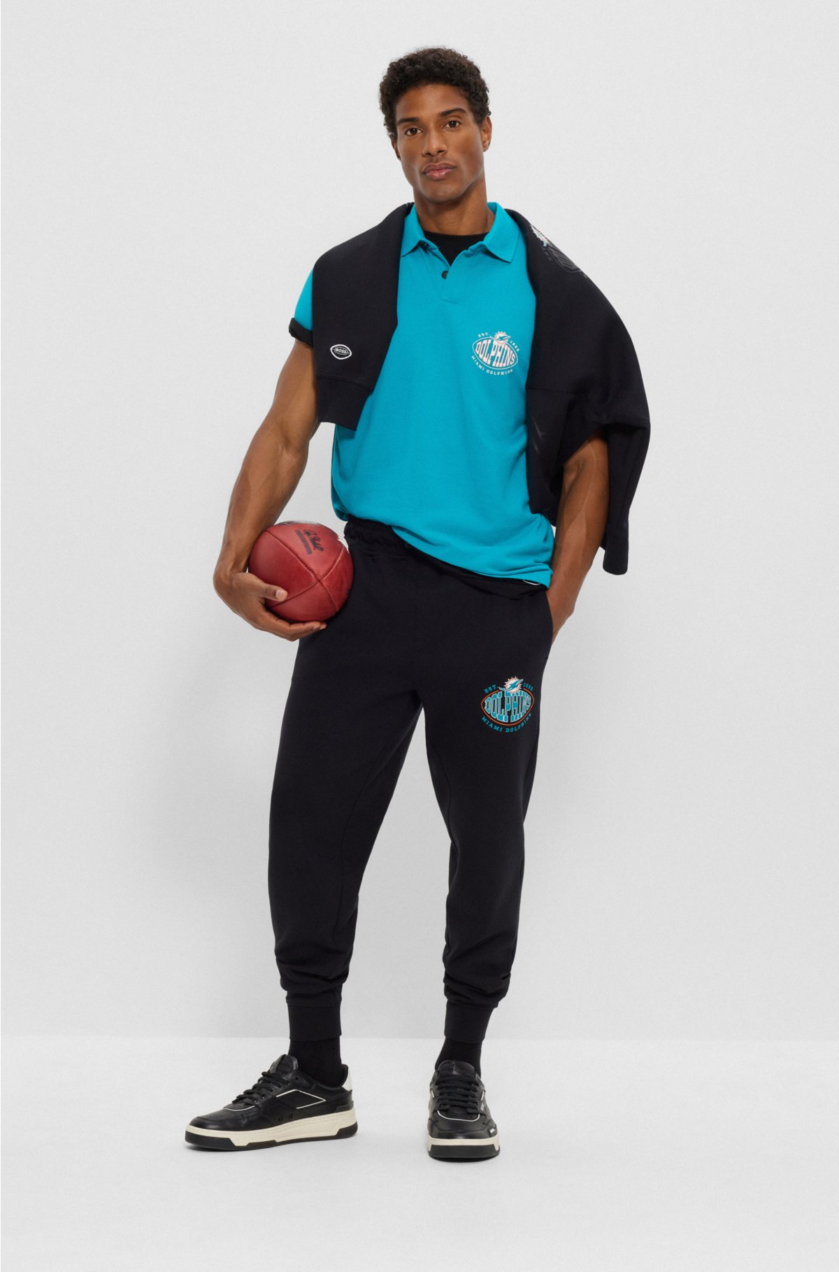 BOSS x NFL cotton-piqué polo shirt with collaborative branding, Dolphins